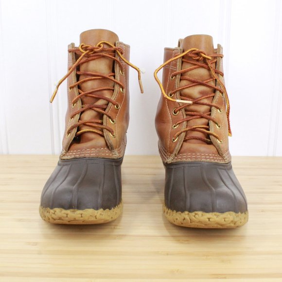 LL Bean Unlined Brown Leather Lace-up Rubber Duck Boots Size 7 M - Picture 4 of 9
